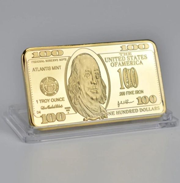 24k Gold US Comemoratic Couns 44283mm EUA 100 dólares Coinarts and Crafts Bar Square Metal Black Bulges Coleção SO4114772