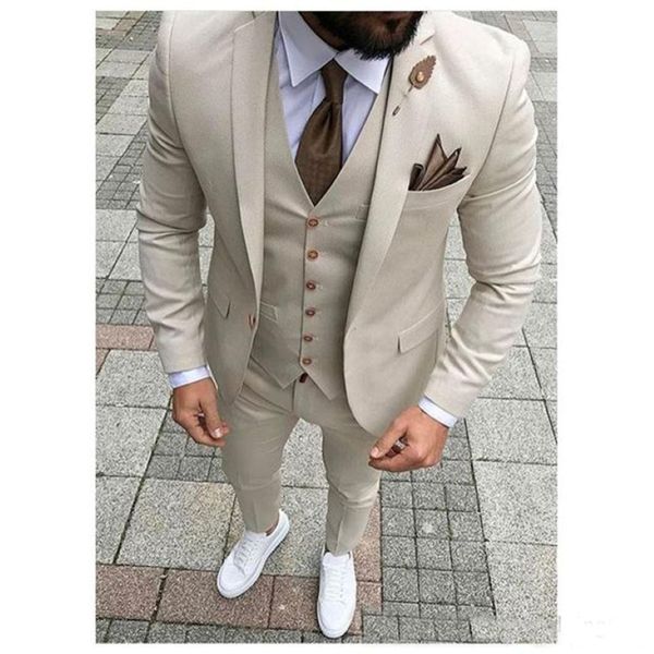 Tuxedos do noivo da moda Groomsmen BEIGE Vent Slim Ternos Fit Best Man Suit Wedding Men's Suits