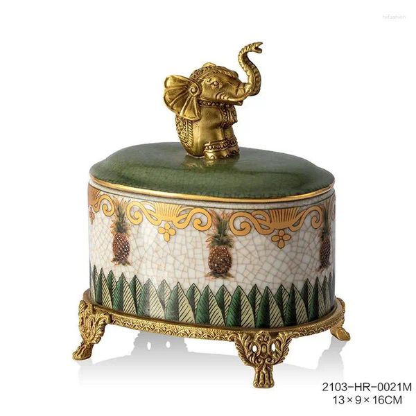 Bottiglie di stoccaggio barattolo in ceramica vintage francese con coperchio verde oro in rame decorativo ornamento desktop piccolo piccolo