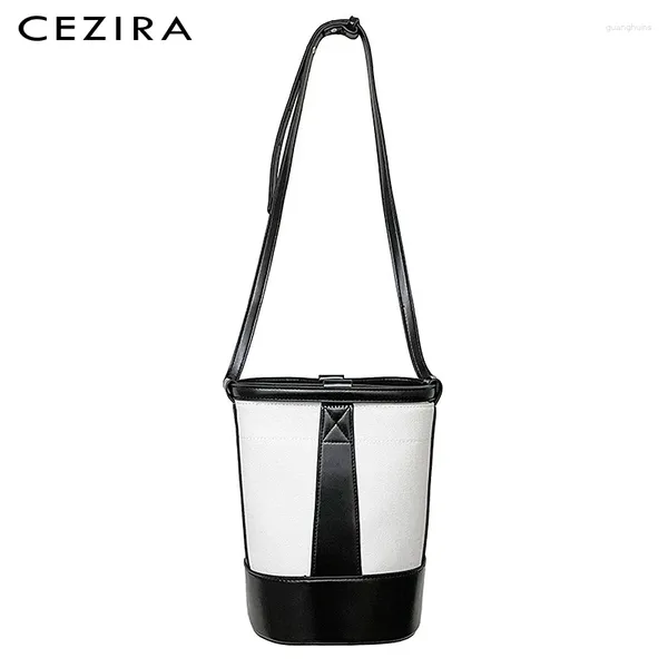 Bag Cezira 2024 Mode Canvas Frauen Eimer Bags Luxus pu vegan Leder Patchwork Handtaschen Frauen Daily Crossbody Schulterbörsen