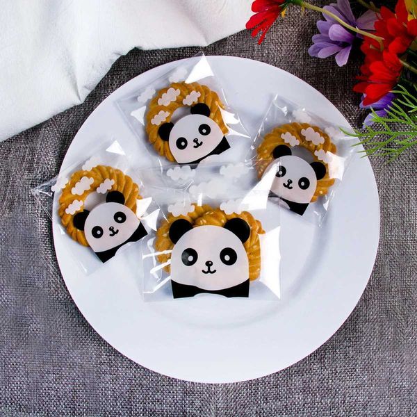 3pcs Geschenkverpackung 100pcs Panda Muster klare Cellophan -Taschen süßer Keks Candy Party Geschenkverpackung für Kinder Babyparty Panda Geburtstag