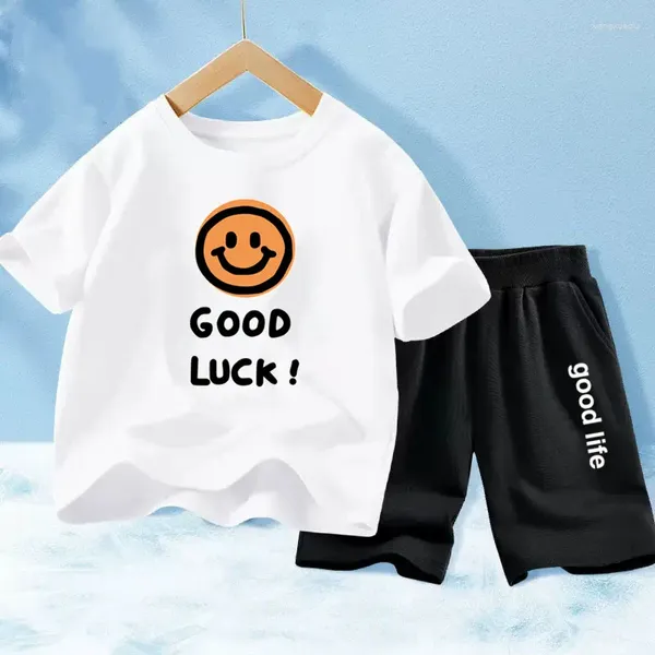 Roupas conjunta crianças roupas de manga curta Conjunto de meninos Boy Luck Smile shorts de camisetas 2pcs ternos de crianças roupas de verão desgaste roupas