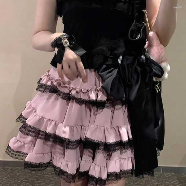 Saias Deeptown Kawaii Ruffle Lolita Mini saia harajuku estilo japonês cutecore doce renda curta gótica plissada