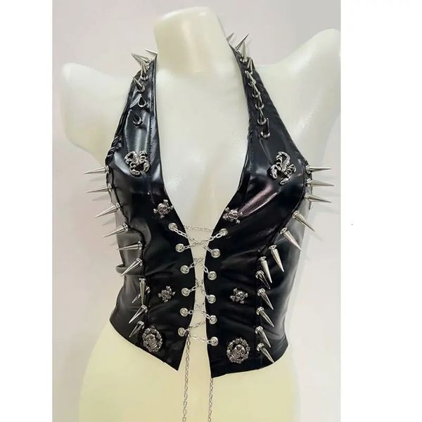 gotik kıyafetler y2k kıyafetler perçinler kafatası tank üstleri gotik üstler punk tank üstleri vintage üstler y2k mahsul üst büstör üst korse üst 240509