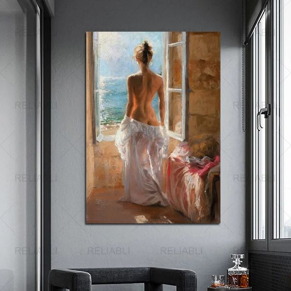 Pintura de telas nórdica, impressão sexy de pôsteres de retratos de mulher nua, impressões abstratas de óleo, imagens de parede para quarto, decoração de casa sem moldura