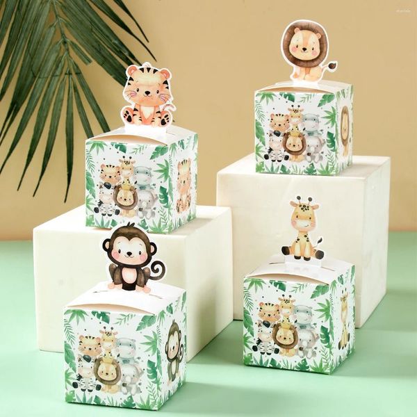 Geschenkverpackung Dschungel Tier Süßigkeiten Boxen Safari Geburtstag Kinder Verpackungsschachtel wildes One Babyparty Decor Supplies Tasche