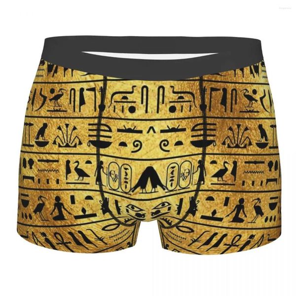 Underpants sexy Boxer Shorts Höschen Briefs Shorts Männer Gold und schwarze Hieroglyphen Unterwäsche Ägyptische alte Ägypten weich für männlich