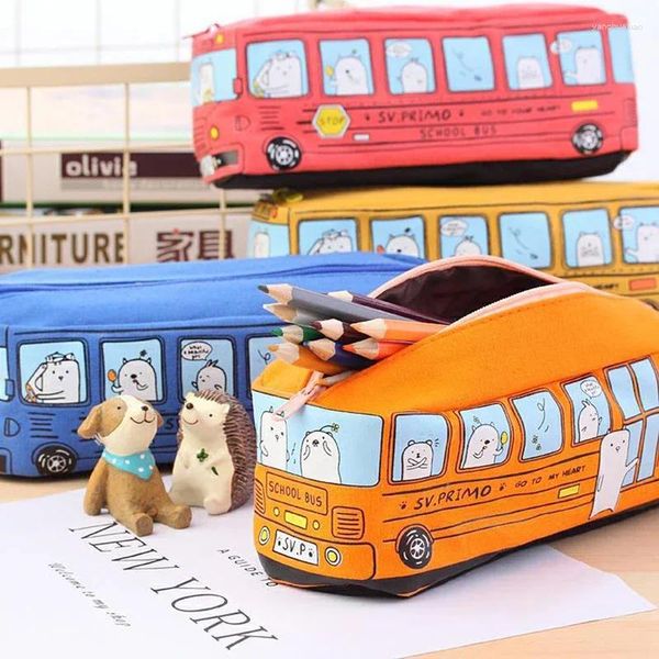 Schüler 3D School Bus Bleistift Koffer Leinwand Bleistifte Taschen Kawaii Boygirl Kapazität Versorgender Kosmetikbeutel