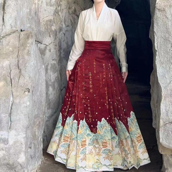 Saias de moda impressão de cavalo face saia mamianqun modificada hanfu diariamente as mulheres mulheres elegantes vestido de festa elegante