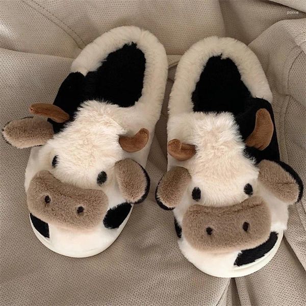 Slippers macios garotas carbono de vaca baotou algodão de inverno de inverno meninas em casa sapatos de pelúcia quente feminina durável