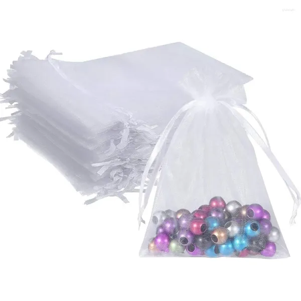 Schmuckbeutel 50pcs Weiß Organza Drawess Geschenke für Hochzeitsfeier Weihnachtsfestgeschenke Süßigkeiten Verpackung Sorage