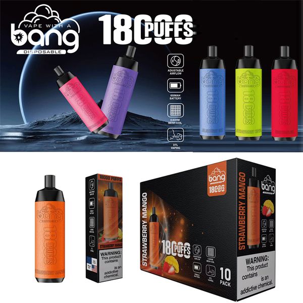 BANG 18K Puffs Shisha Hookah Disponível E Cigarro 18000 Puffs Dispositivo de 25 ml Preso PODS preenchido 650mAh Recarregável suco de vapor de bateria DTL Vaping Original