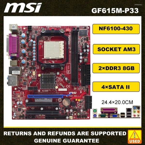 Anakartlar MSI GF615M-P33 NF6100-430 SOKET AM3 Destek Fenomu II X3/X4 ve ATHLON X3/X4 DDR3 PCI-E X16 SATAII VGA Micro ATX