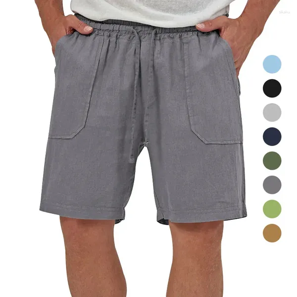 Мужские шорты 2024 Мода Лето Сплошные короткие повседневные шнурки дышащие пляжные брюки.