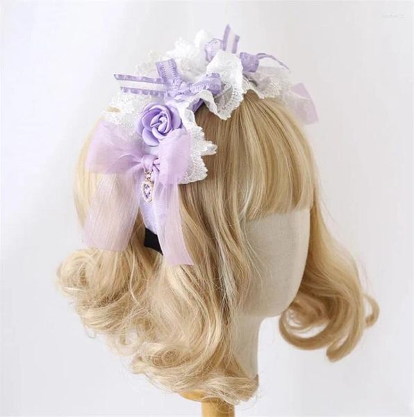 Partyversorgungen romantische Lavendel lila Mädchen Stirnband Lolita Spitzen Bogen Haarschlüsse Frauen Haarnadel Nebenclip Haarzubehör B2466