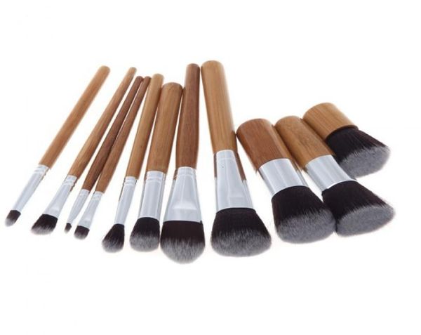 11PCSSET Bamboo Handle Makeup Brush Conjunto de escovas de bambu MAIGHURS BURCHES POLE BAMBOO POLO COM SACO TOP DE QUALIDADE B11001405383