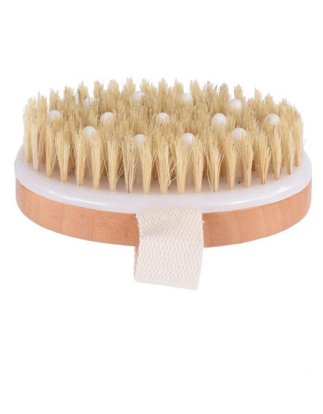 Escova de escova seca escova de escova esfoliante de pele seca spa pincel de massagem com cerdas naturais de javali e contas macias5498523