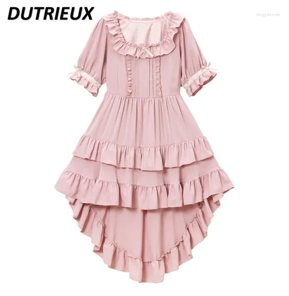 Abiti da festa giapponese dolce lolita carino colletto quadrato sbuffo vestito in pizzo corto donna donna estate alta vita irregolare studentessa