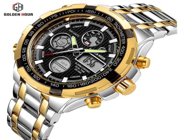 Goldenhour Fashion Top Brand Men Analog Digital Quartz Watch Mens Edelstahlgurt Business Armaturen Gelegenheitsmänner Uhr 215241864