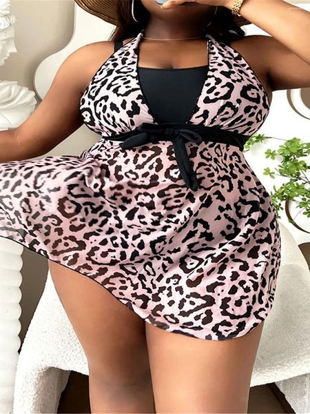 Frauen Badebekleidung 0xL - 4xl Leopard Halfter Spleißen großer Größe plus ein Stück Badeanzug Frauen Badeanzug Badeanzug Schwimm K4771