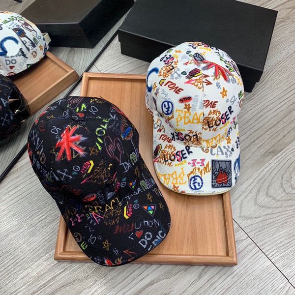 Designer Draw Doodle Baseball Hut Frauen Herren Graffiti Peaked Mütze Mode Oxford Casquette Hüte trendy schwarze weiße Schädelschädelkapsel Buchstaben Caps Caps