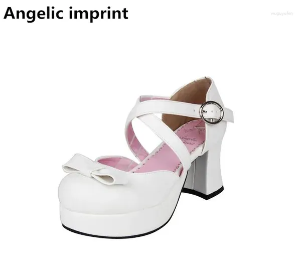 Dress Scarpe Angelic Imprint Woman Mori Girl Lolita Cosplay Lady High Heels Pumps Women Princess Party 33-47 Bowtie 7,5 cm