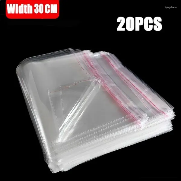 Bolsas de armazenamento 20pcs/conjunto largura 30cm Clear Auto -adesivo Pacote de plástico Plástico Plástico Celofane Opp Poly Gift