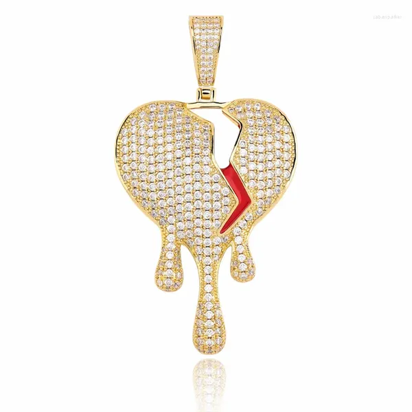 Подвесные ожерелья Hip Hop Iced Out Cz Stone Bling Broken Heart Pendant