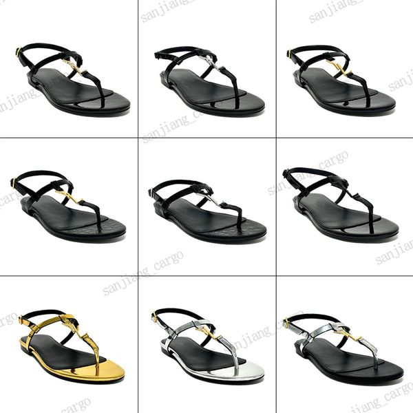 Дизайнер Cassandra Sandals Плоские шлепанцы женская золотая шлюха буква пряжка