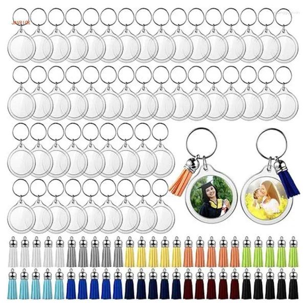 Keychains N1HE 50pcs DIY Runde Schlüsselringe Schmuckzubehör Acryl Blank PO Frames Keyrings Alloy -Handy -Handy