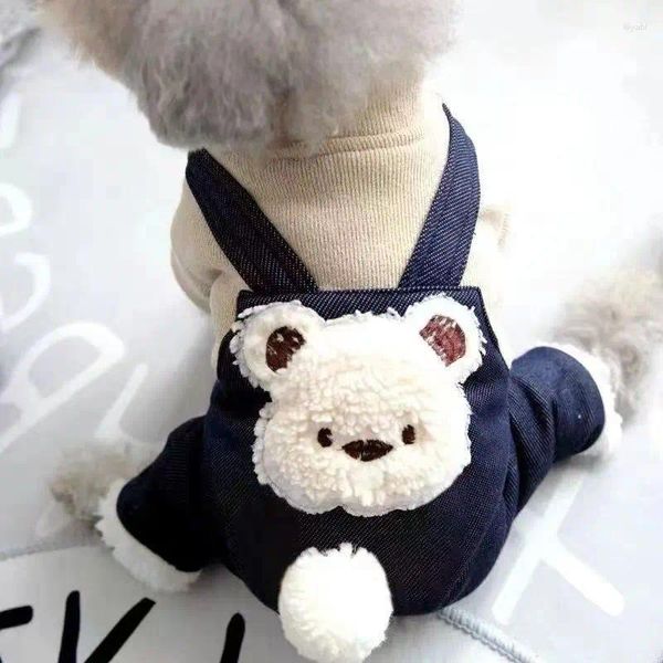 Hundekleidung Haustier Frise Pomeranian Pudel Teddy Kleidung Herbst Winter Baumwolle Kleider vierbeinige Nachahmung Denim -Gurt Jumpsuits Rolmers