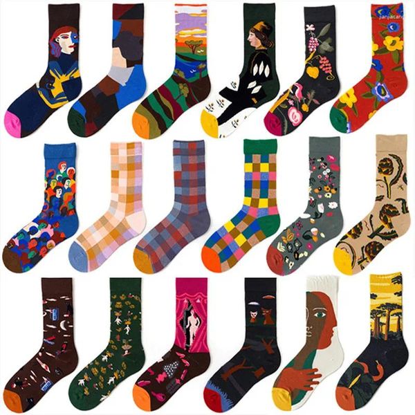 Frauen Socken 1 Paar kämmte Baumwolle elegante glückliche Mädchen lustige Ölgemälde Fantasie Casual Novel Party Geschenke Sox Großhandel Herbst