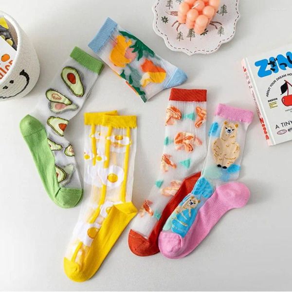 Frauen Socken Japanisch komfortable tier elastische Früchte niedliche Glas Seidenschleuse dünner koreanischer Stil transparent