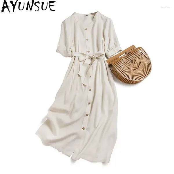 Abiti per feste Ayunsue Fashion Donna Dress 2024 Selta di seta coreana Eleganti vestiti estivi primaverili vintage Vint Vestido De Mulher KJ7146