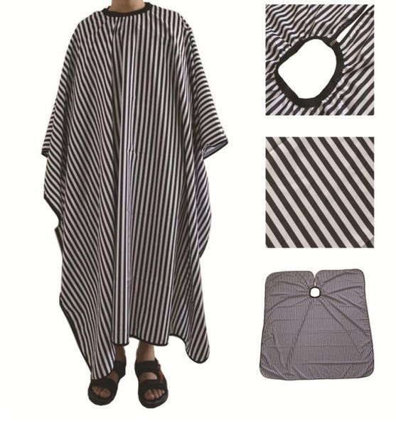 Black White Stripes cabeleireiro de avental de avental Cape Supplies Poliéster Pongee Hairs Salon Shop Barber Capes Aprons.