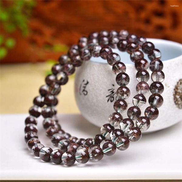 Link Armbänder 6,5 mm natürlicher roter Garten Quarz Dreifachkreis Armband Crystal Reiki Heilungsstein Mode Schmuck Gabe für Frauen