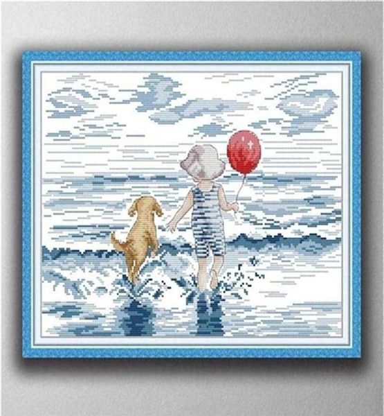 Seaside Handmade Cross Stitch Craft Tools Stickerei -Nadel -Sets gezählt, gedruckt auf Canvas DMC 14CT 11CT284V2724292E9292311