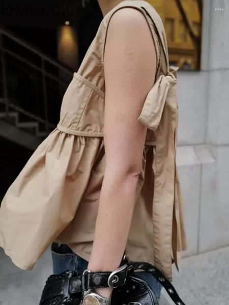 Женские блузки свободные блюзы за спиной шейки с повязкой повязкой японские рубашки Camisas без рукавов Ropa Mujer Summer 2024 Tops