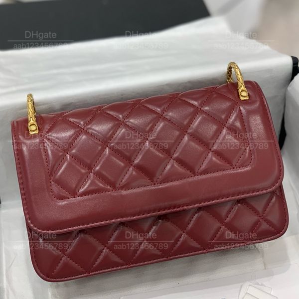 12A Spiegelqualität Luxus -Tasche Klassische Designer -Tasche Damen Rot/Schwarz/Marine/Schwarze Handtasche Echtes Cowhide -Umhängetasche 23 cm Diamant Gitter Frühling/Sommer Satchel -Kette Tasche