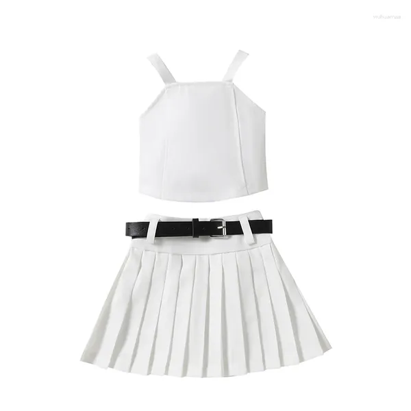 Kleidungssets Sommer Kindermädchen Rock Set ärmellose Camisole Plissee Mini A-Linie und Gürteloutfit Kleidung