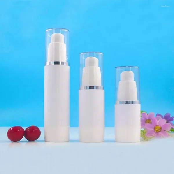 Lagerflaschen 15 ml Kunststoff weiße luftlose Flasche Silber Linie Lid Serum/Lotion/Emulsion/flüssige Fundament/Augenessenz/Sonnenschutzkosmetik