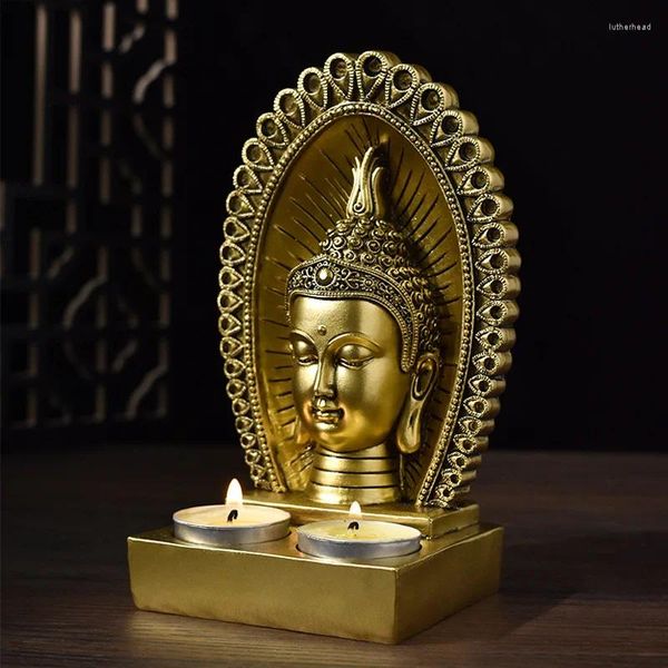 Dekorative Figuren Südostasien alter Kopf Candlestick Harz Home Anbetung Buddha Dekor