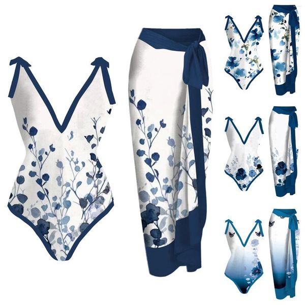 Mendura feminina Swimses Swimsuit com biquíni Maxi Wrap Dress Print Floral Underwire Swimsuits For Women Duas peças Terno de banho