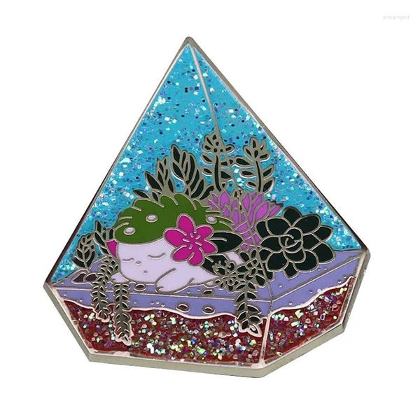 Broschen Glitzer Pyramide Sukkulente Terrarium Emaille Pin Botanische Blumenkunst Perfekte Geschenk für Pflanzenliebhaber!