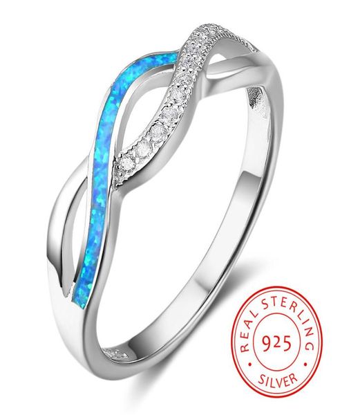 Real 925 Sterling Silver Promise Anelli Blu Pietre opali Rhodium Progettazione di gioielli placcati Anello di fidanzamento per moglie1550528