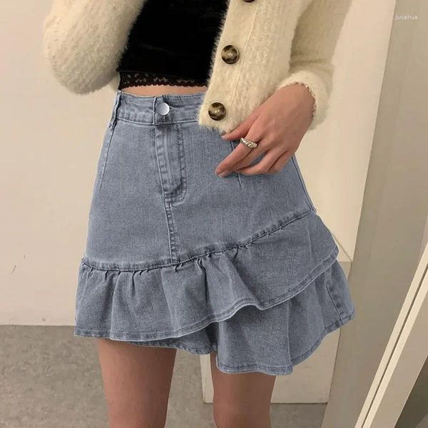 Signe 2024 Summer High Waist A Line Denim Women Women Sexy Mini Jeans in stile coreano Elegante Mujer Mujer GOCHIC Casual Faldas