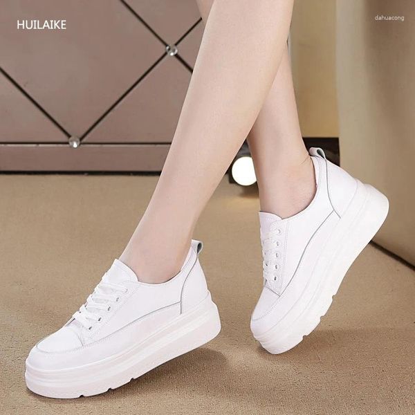 Scarpe casual 5 cm Solina spessa signore bianche altezza vera pelle vera sneaker primavera estate per donne 34-39 prezzo basso