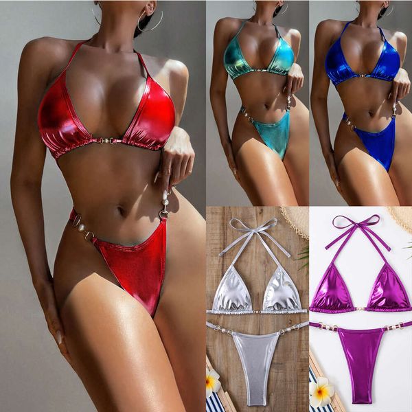 Damenbadebekleidung 2024 Neue sexy Bikini Frauen geteiltes Gurt hellfindigem Badeanzug