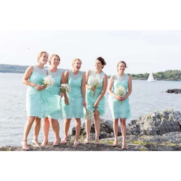 2016 abiti a cortocircuiti turchesi Beach Country Lake Rustic Wedding Bridesmaid Dress A abito da damigella d'onore da ginocchia su misura realizzata su misura 0510