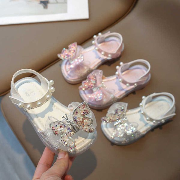 Sandals Girls 2024 Summer Nuovi scarpe a farfalla rossa scarpe sola sola sola principessa edizione coreana edizione per bambini H240510
